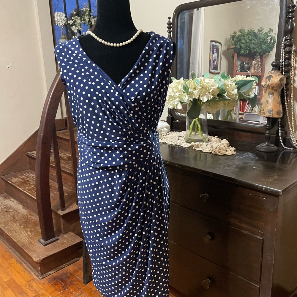 Classy Navy Blue polka dot dress.